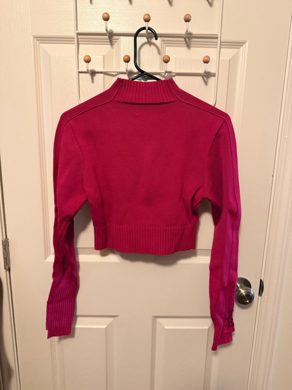 Aje Cropped Fuchsia Knit Mock Neck Sweater | S - Picture 3 of 4